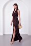 Women's Brown Degaje Collar Slit Long Dress - 2