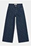 Women's Dark Blue Polka Dot P-1W6-11 Palazzo Fit Special Design Denim Jeans - 2