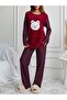 Purple Hello Winter Patterned Women's Plush Pajama Set - 4