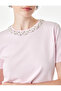 Regular Fit Beaded Crew Neck Short Sleeve Viscose Knit Sweater - 2
