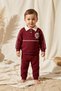 Ruby College Series Cotton Polo Collar Claret Red Baby Tracksuit Set - with Contrast Stripes and Embroidery Detail P