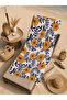 Orange Navy Blue Retro Floral and Sun Motif 70X150 Beach Towel - Digital Printed Bath Towel - 5