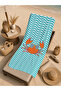 Mint Green White Wavy Striped Orange Crab Patterned 70X150 Beach Towel - Digital Printed Fade-Resistant Bath Towel - 5