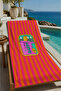 Pink Orange Striped Retro Box Motif 70X150 Beach Towel - Digital Printed Fade-Resistant Bath Towel