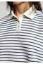 Regular Fit Polo Collar Striped Women's Blue Sweatshirt - 4