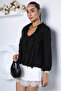 Black V-Neck Ruffle Blouse - 2