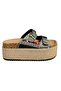 25Y105-3 Women's Double-Strapped Stoned Cork High-Filled Jute Sole Premium Slippers