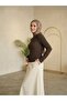 Crew Neck Ruffle Blouse-Brown - 2