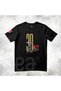 Gold Glitter Printed Ataturk 30 August - Printed Cotton Crew Neck T-Shirt Black-Black - 3