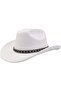 Felt cowboy hat white wide brim chin strap unisex.
