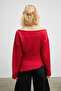 Niveas Women's Soft and Flexible Fabric Boat Neck Gathered Side Red Sweatshirt - 5