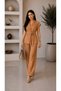 Women's Linen Double-Breasted Vest Striped Suit with Belted Waist and Elastic Pants