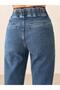 Women's Dark Blue High Waist Elastic Lace-Up Balloon Cut Narrow Leg Denim Jean Trousers - 4