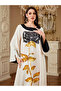 Beige Contrast Round Neck Jalabiya with Sequin Floral Embellishment - 5