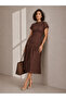 Brown Short Sleeves Lace A-Line Midi Dress - 6