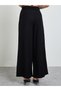 Black Solid Wide Leg Ruffled Trousers - 4