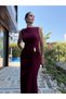 Burgundy Side Gathered Dress with Shoulder and Waist Buckles - 4