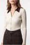 7043 Women's Denim Collared Zippered Ribbed Knit Cardigan Natural - 2