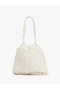 Knitted Textured Long Handle Lined Drawstring Large Mesh Shoulder Bag - 4