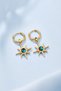 Steel Gold Color Blue Stone Sun Figured Hoop Earrings