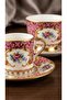 Pink Floral Patterned Turkish Coffee Cup Set for 2, Porcelain Coffee Cup Set with Gold Detail - 5