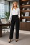 Women's Black High Waist Crepe Fabric Pants Pleated Relaxed Cut Wide Leg Pants 001 - 2