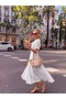 Women's Short Sleeve Belted Flared Pleated Dress - 2