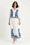 Women's Embroidery Detailed Bat Sleeve Lined White Navy Blue Skirt Bottom Top Set - 3