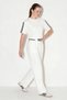 Women's Stripe Detailed Crop Blouse High Waist Modal White Set - 6