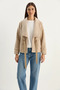 Women's Belted Lined Felt Beige Jacket Coat - 7