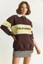 Women's Polo Collar Buttoned Oversize Brown Sweatshirt with California Lettering Embroidery Detail - 4