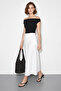 Women's Belted Long Flared White Skirt - 3