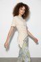 Women's Waist-Fitted Soft Textured Cotton Asymmetrical Cut Short Sleeve Cream Blouse - 4