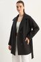 Women's Double-Breasted Collar Pocket Detailed Belted Lined Cashmere Black Coat - 2