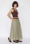Women's Pleated Lined Belt Detailed Maxi Cotton Green Skirt - 5