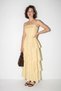 Women's Floral Patterned Layered Flounce Cape Long Yellow Dress - 2