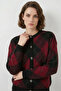 Women's Patterned Buttoned Knitwear Burgundy Cardigan - 3