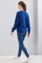 Women's Ribbed Turtleneck Striped Knitwear Navy Blue Sweater - 3