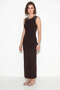 Women's Stone Embellished Crew Neck Thick Strap Ribbed Wrap Maxi Bitter Coffee Dress - 4