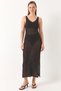 Women's V-Neck Slit Detailed Openwork Black Dress
