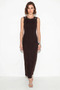 Women's Stone Embellished Crew Neck Thick Strap Ribbed Wrap Maxi Bitter Coffee Dress - 3
