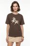 Women's Oversized T-Shirt with Embroidery and Bead Detailing in Brown