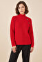 Women's Half Turtleneck Loose Red Sweater with Accessory Detail