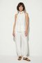 Women's Beaded Detailed Halter Neck Blouse with Elastic Waist and White Baggy Pants Set