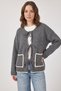 Women's Front Tie Pocket Detailed Knitwear Gray Melange Cardigan - 2