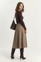 Women's Pleated Detailed Midi Length Belted Milk Brown Skirt - 5