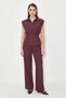 Women's Padded Belt Detailed Pocketed Vest with Elastic Waist Modal Plum Suit