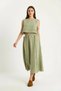 Women's Elastic Waist Skirt with Side Tie Detail, Crop Muslin Green Top and Bottom Set - 3