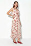 Women's V-Neck Floral Patterned Lined Chiffon Midi Dress De Red - 2