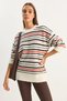 Women's Crew Neck Striped Knitwear Cream Sweater - 2